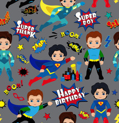 Seamless superhero boys background pattern.