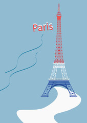 Fototapeta na wymiar vector Eiffel Tower with nice background light blue