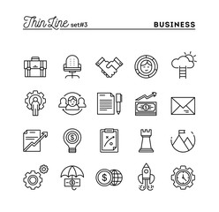 Business, entrepreneurship, teamwork, goals and more, thin line icons set