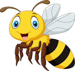 Cartoon smile bee flying isolated on white background 
