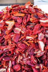 Sundried tomatoes in bulk at an Italian farmers market