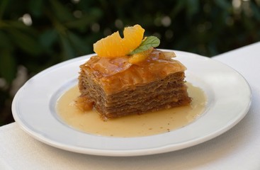 Piece of sweet baklava cake