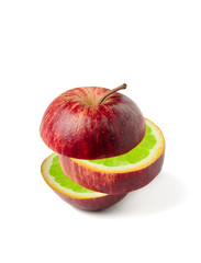 Apple orange inside GMO concept genetically modified fruit