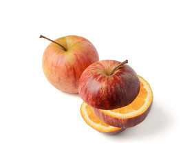 Apple orange inside GMO concept genetically modified fruit