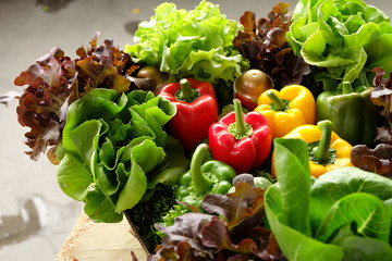 Fresh vegetables for healthy salad and sweet pepper.
