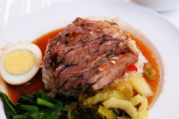 Stewed pork leg on rice