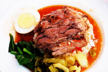 Stewed pork leg on rice
