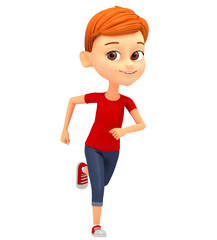 Cheerful boy isolated on white background running. 3d rendered i