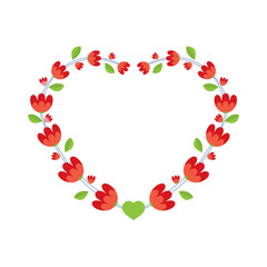 Red Flowers Wreath Vector Illustration.