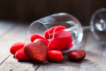 Wine Glass with Red Hearts on Valentine's Day