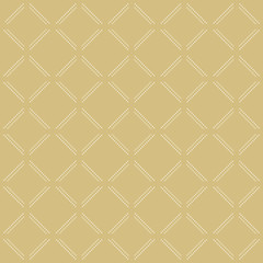 Fototapeta na wymiar Geometric repeating golden ornament with diagonal white dots. Seamless abstract modern pattern
