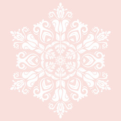 Oriental pink and white pattern with arabesques and floral elements. Traditional classic ornament