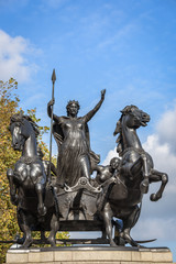 London, United Kingdom - 20 October, 2015: Monument in memory of Queen Boudicca of the British tribe Iceni, who led revolt against the Romans in AD 60-61.
