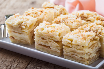 Cake Napoleon, puff pastry custard cream pie