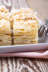 Cake Napoleon, puff pastry custard cream pie