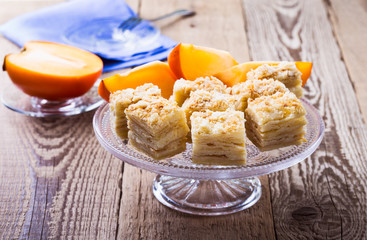 Cake Napoleon, puff pastry custard cream pie