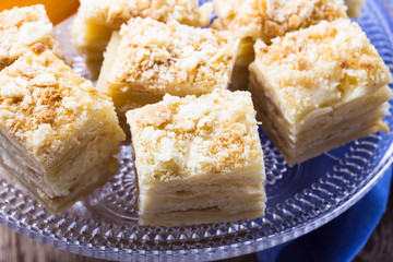 Cake Napoleon, puff pastry custard cream pie