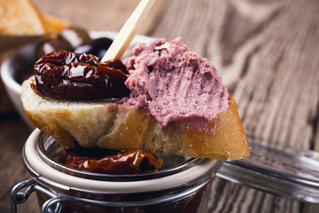 Bruschetta with sundried tomato and meat liver pate