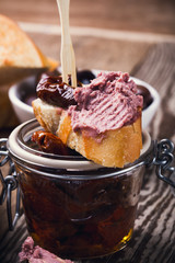 Bruschetta with sundried tomato and meat liver pate
