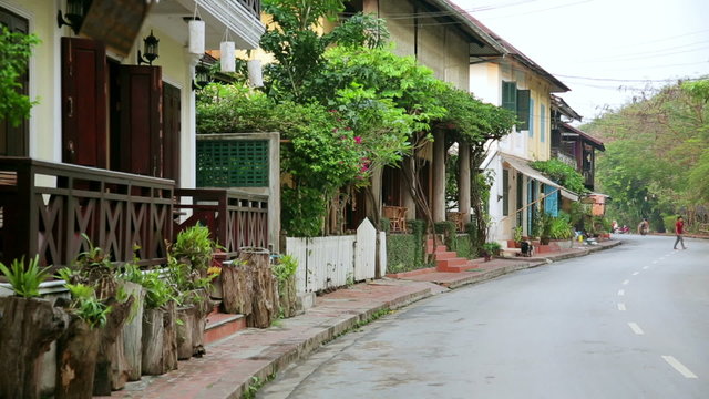 view of easy going relax Luang Prabang streets, Laos