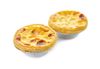 egg tart in foil on white background