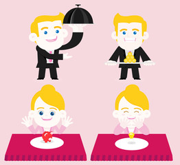 What a surprise! / A boyfriend give his gril friend a big surprise.