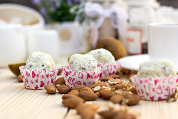 Homemade candy with coconut powder