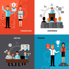 Business People 4 Flat Icons Composition 