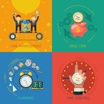 Time Management Flat Icons Square Composition
