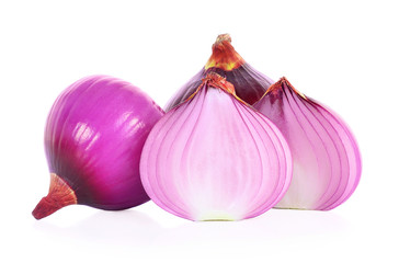 Red onion on white background