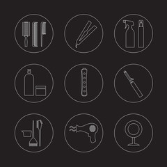 Line Design Hairdressing Icons Set 9.