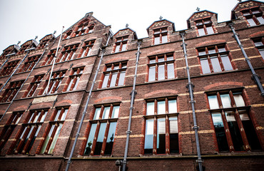 NETHERLANDS, HAARLEM - OCTOBER 26, 2015: Traditional European architecture. HAARLEM - Holland.
