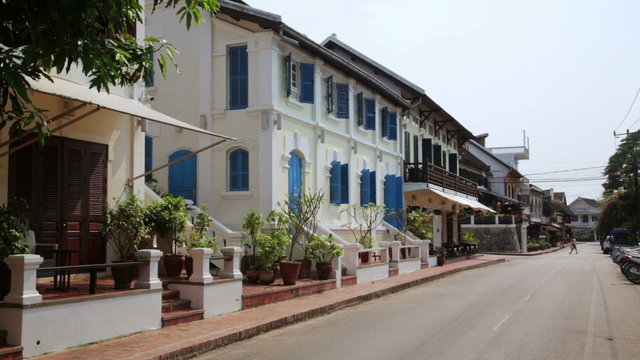 view of easy going relax Luang Prabang streets, Laos