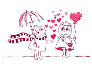 Two Cute characters couple for Valentines card