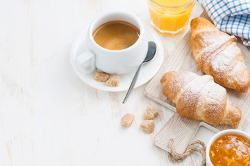 traditional breakfast with fresh croissants 