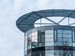 Cylindrical office building with large windows