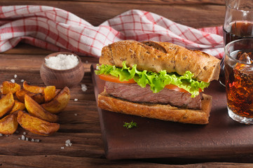 Hamburger with potato closeup
