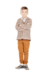 Portrait adorable young happy boy looking at camera isolated on