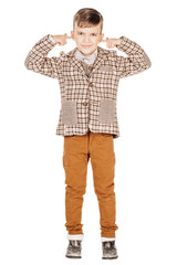 Fototapeta premium Portrait adorable young happy boy looking at camera isolated on