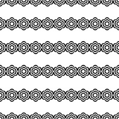 Seamless black and white vector background with decorative flowers