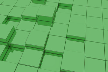 Extruded green glass cubes