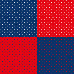 Set Navy Blue Red Star Polka Dots Background Vector Illustration.