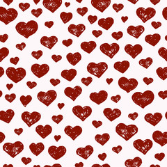 Hand-drawn seamless pattern with red hearts
