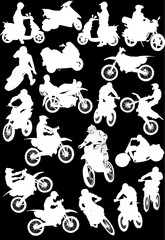 scooters and motorcycles silhouettes on black