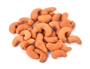 Roasted Salted Cashews isolated on white background.