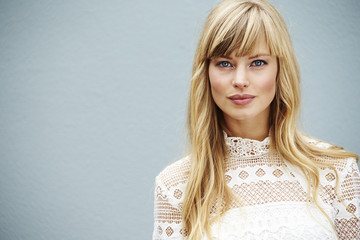 Blue eyed blond model looking at camera