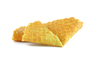 baked waffles on white background