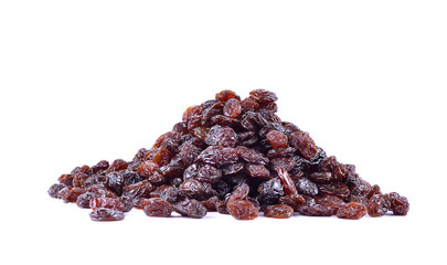 Dried raisins on a white background