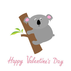 Happy Valentines Day. Love card. Cute koala. Baby background Flat design