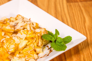 Delicious fried banana dessert.